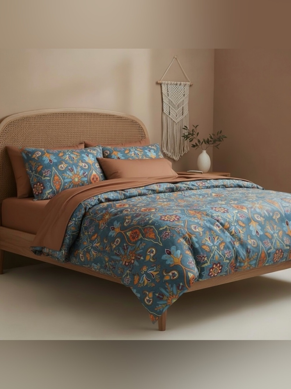 NEW Anthro Blue Damask Boho Queen King Egyptian Cotton Bedding Duvet & Sham Set - Picture 4 of 13